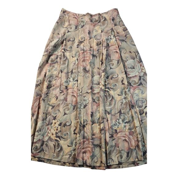 Floral 8 Pleated Vintage Skirt w Pockets 80's Toni Garment for CC Magic Neutral+ - Picture 2 of 8